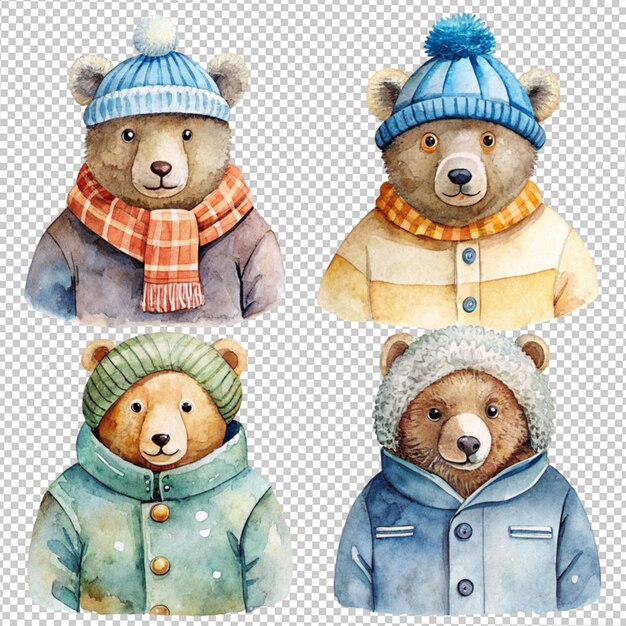 l'art aquatique d'une collection d'ours d'hiver sur un fond transparent