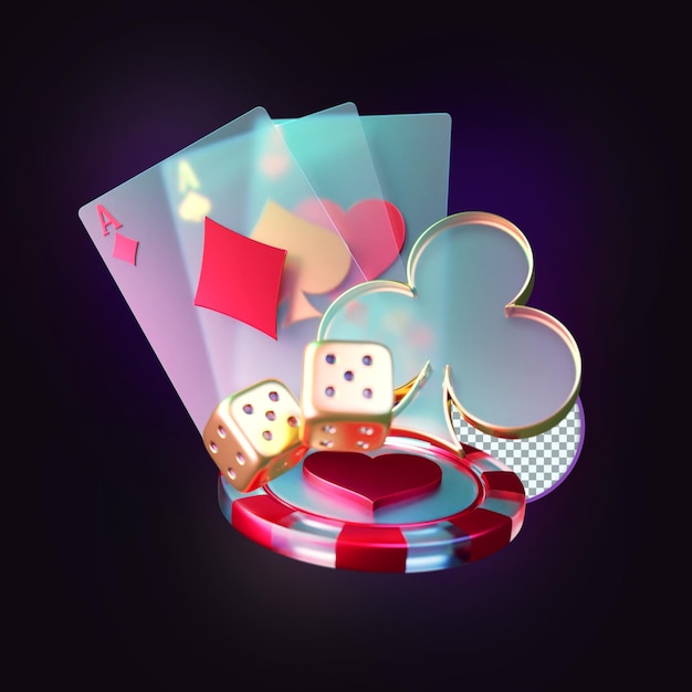 As cartas de vidro, dados e fichas Casino Poker Composição 3D Render, elemento de design,