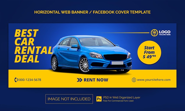 PSD autovermietung verkauf horizontal banner oder facebook cover werbevorlage