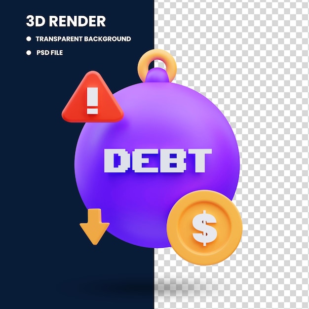 PSD aviso de carga de dívida financeira em negócios, renderização de ilustração 3d