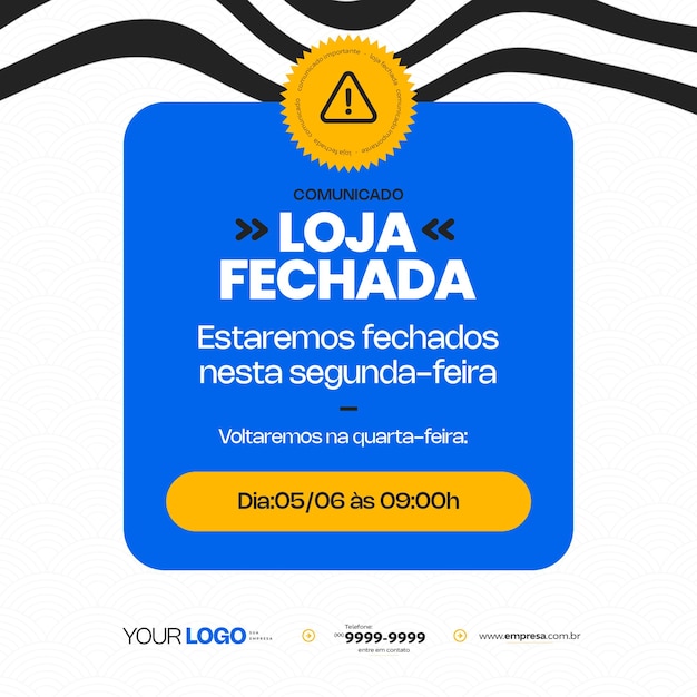 PSD aviso importante sobre loja fechada