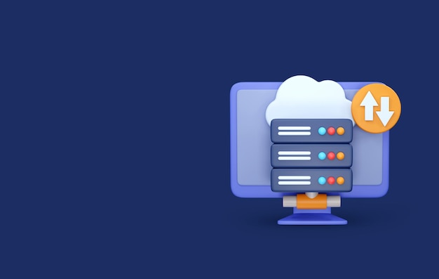 PSD backup de dados de armazenamento em nuvem e ícone de servidor 3d de armazenamento