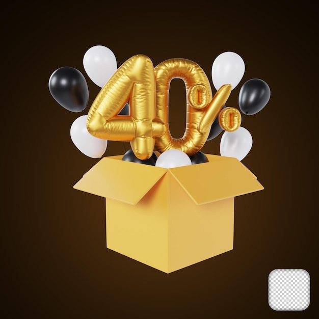 PSD balão de desconto para a black friday com 40% de desconto na ilustração 3d