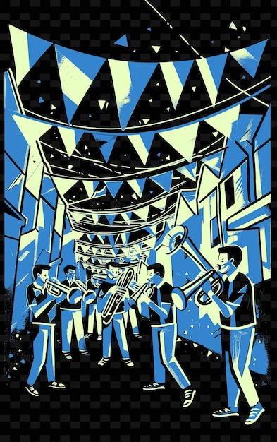 Balkan Brass Band tocando em um festival de rua animado com C Vector Illustration Music Poster Idea