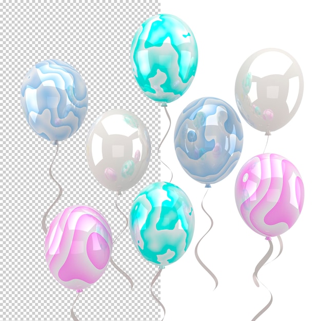 PSD balões coloridos voando para festa de aniversário e celebrações 3d render para banners de festa de aniversário