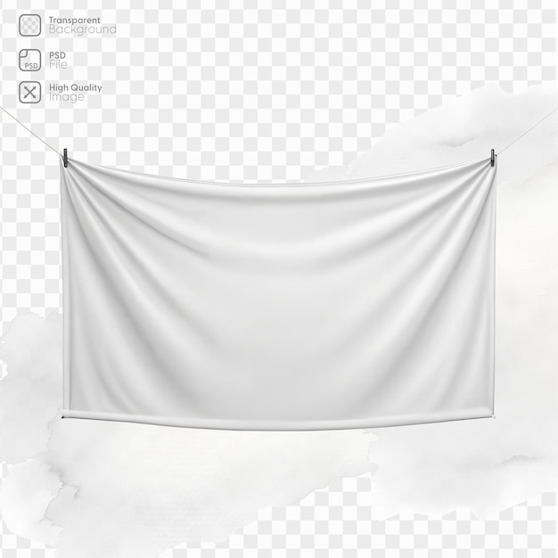 PSD bandeira de tecido branco pendurada em cordas com fundo transparente