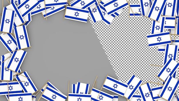 PSD bandiera di carta di israele sparsa intorno alla cornice rendering 3d