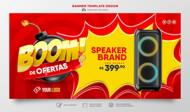 Banner boom oferece em português 3d para campanha de marketing no brasil