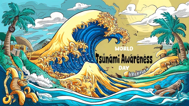 PSD banner do dia mundial de aviso de tsunamis