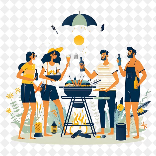 Barbecue primaverile con gli amici Grilling e Chilling Design è PNG Festival 2D Flat Art Illustrations