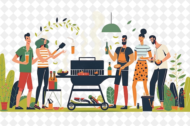 Barbecue primaverile con gli amici Grilling e Chilling Design è PNG Festival 2D Flat Art Illustrations