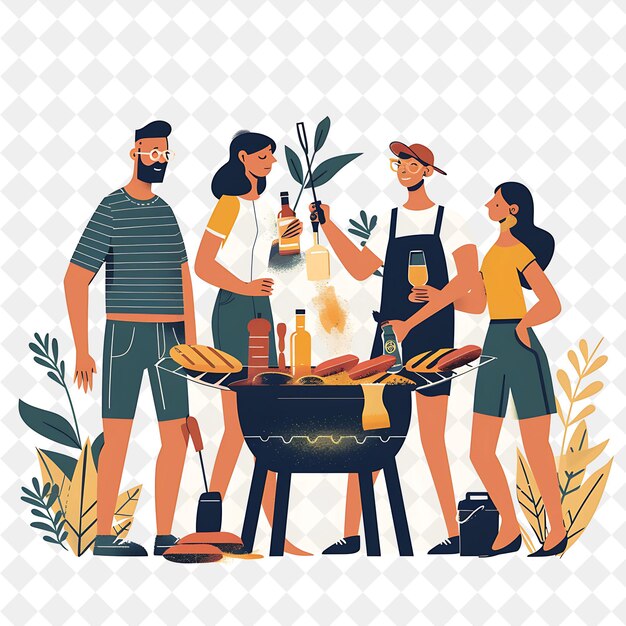 Barbecue primaverile con gli amici Grilling e Chilling Design è PNG Festival 2D Flat Art Illustrations