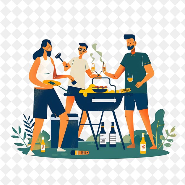 Barbecue primaverile con gli amici Grilling e Chilling Design è PNG Festival 2D Flat Art Illustrations