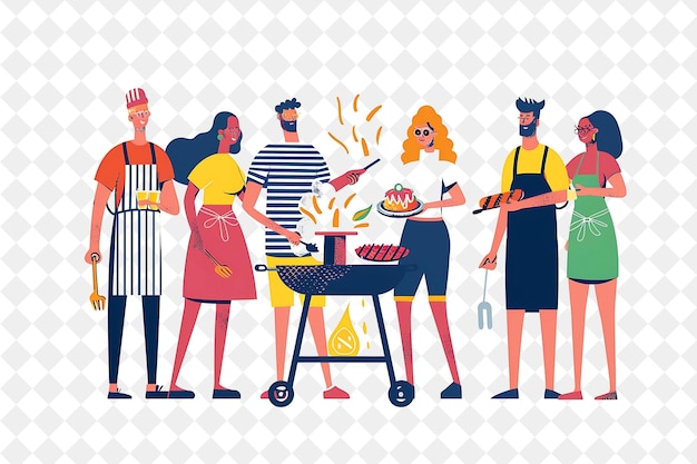 Barbecue primaverile con personaggi Grilling Food Design Is Casu PNG Festival 2D Flat Art Illustrazioni