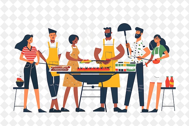 Barbecue primaverile con personaggi Grilling Food Design Is Casu PNG Festival 2D Flat Art Illustrazioni