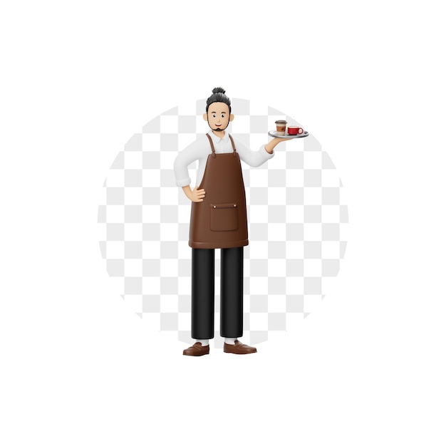 PSD barista de personagem 3d traz café