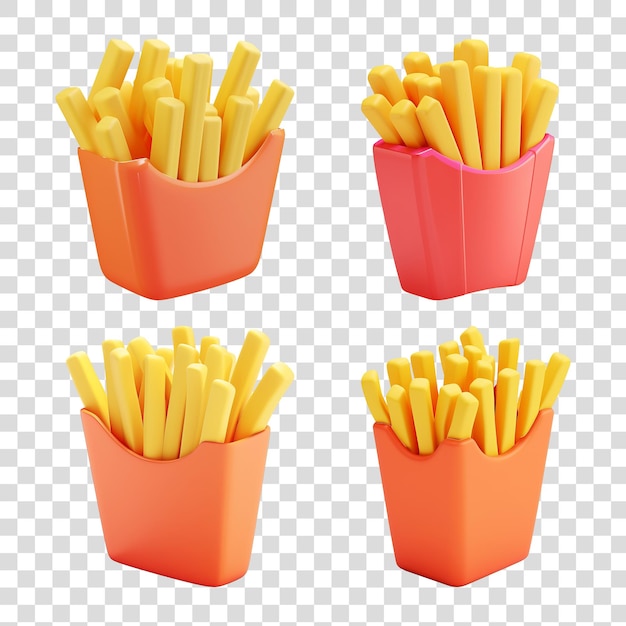 PSD batatas fritas em estilo 3d isoladas em fundo transparente png