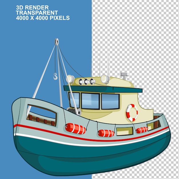 PSD bateau de pêche véhicule de dessin animé de poisson