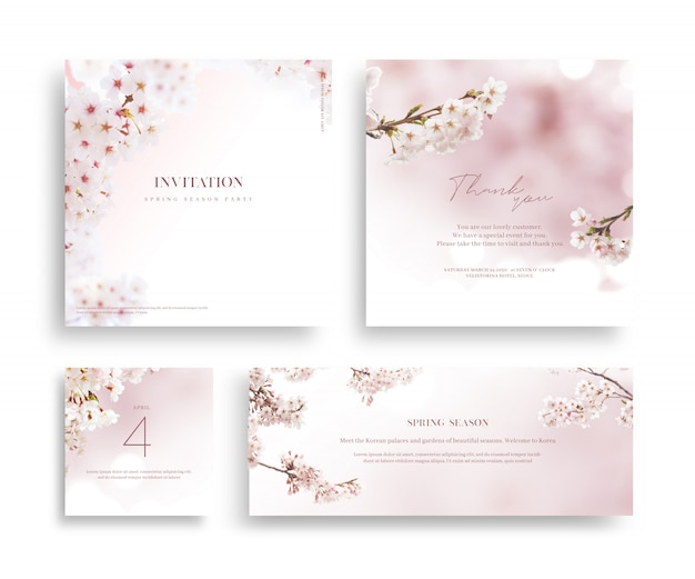 PSD beau cadre de fleur de printemps, invitation, carte de mariage, salut de remerciement,