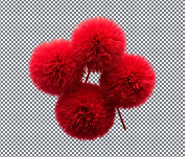 PSD de beaux pom-poms rouges isolés sur un fond transparent