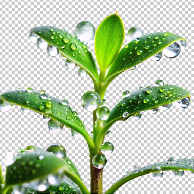 PSD bela planta macro com gotas de chuva em fundo transparente