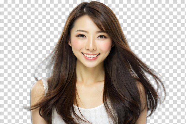 PSD une belle femme japonaise souriante avec de longs cheveux bruns png