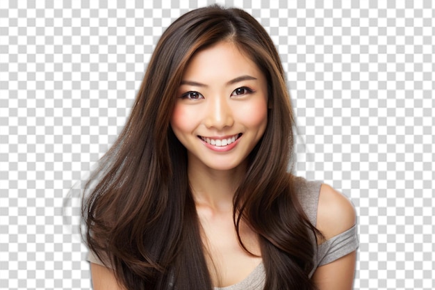 PSD une belle femme japonaise souriante avec de longs cheveux bruns png