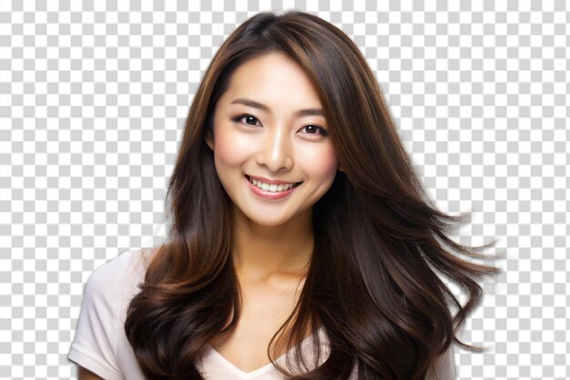 PSD une belle femme japonaise souriante avec de longs cheveux bruns png