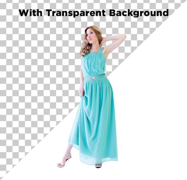 PSD belle fille vêtue d'une robe bleue png psd isolée sur un fond transparent