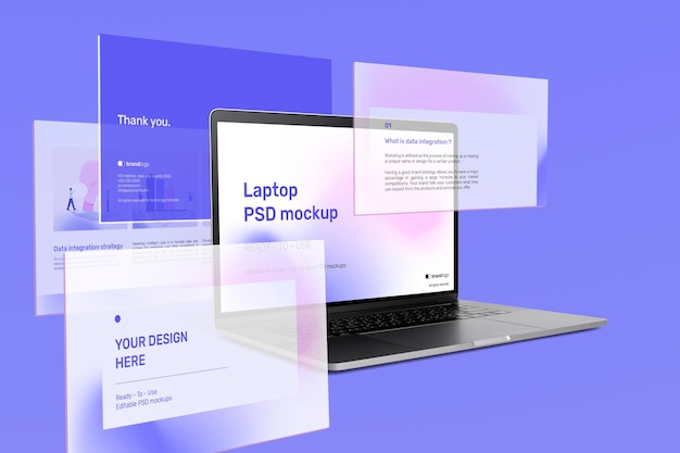 Bellissimo annuncio mockup dello schermo del laptop con diapositive di presentazione