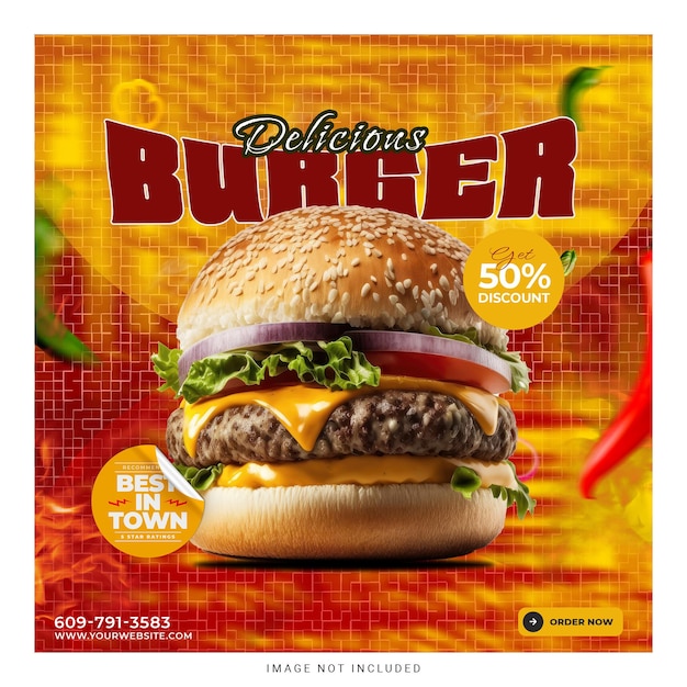 Besondere Burger köstliche Speisen Social-Media-Banner Instagram-Post-Vorlage