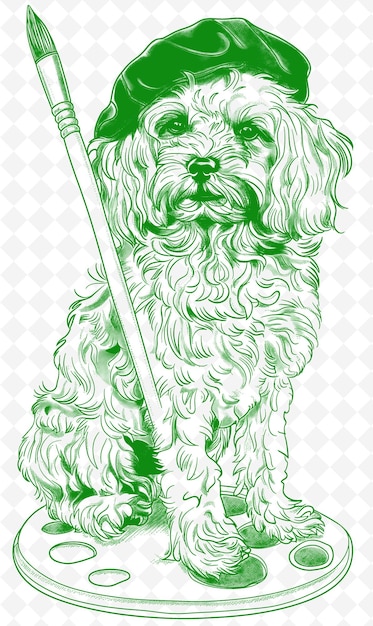 PSD bichon frise con un pittore beret e palette looking creat animals sketch art vector collezioni