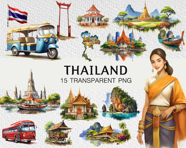 PSD bienvenue dans les attractions touristiques de thaïlande aquarelle