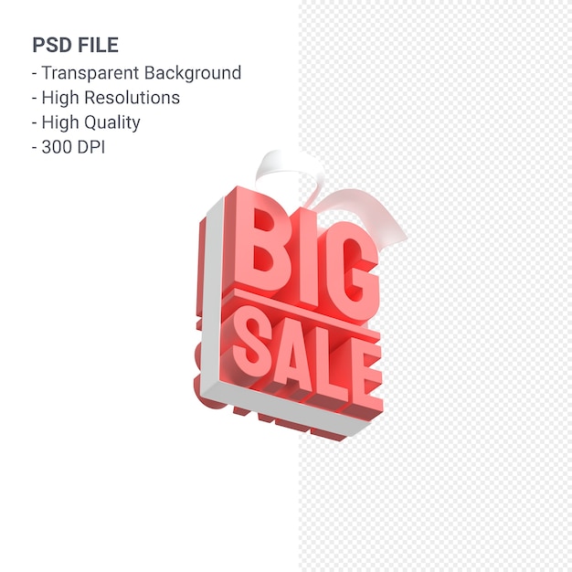 Big Sale 3D Design Rendering für Verkaufsförderung mit Bogen und Band isoliert