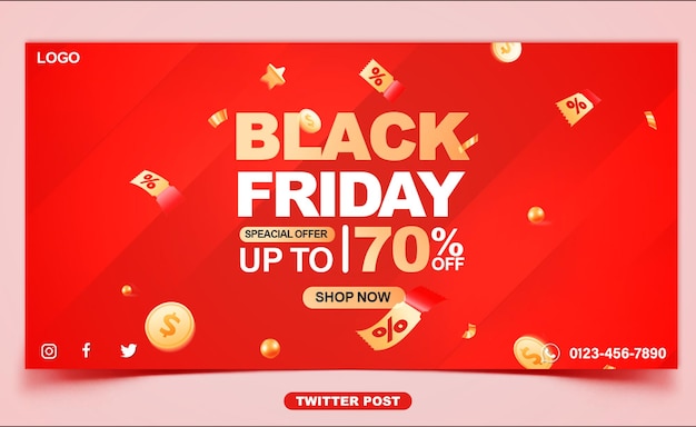 PSD black friday vente twitter post design