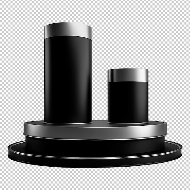 PSD black metallic podium dois passos exibição cilíndrica 3d com pedestal redondo png