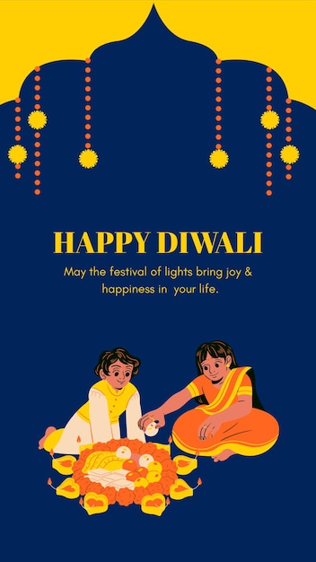 PSD blau und gelb illustrative happy diwali instagram-geschichte