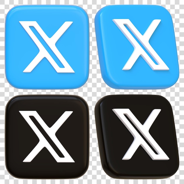 PSD blaue und schwarze x app icons twitter 3d-rendering-illustration