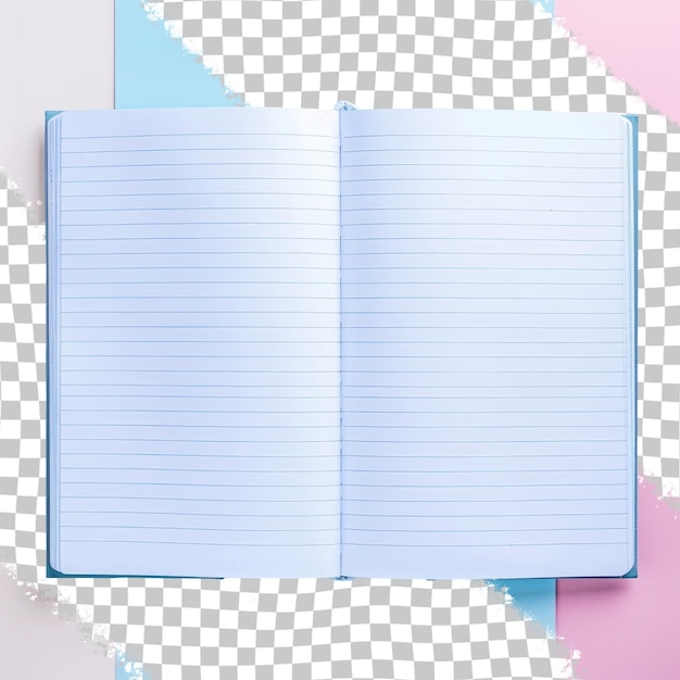 PSD un bloc-notes bleu avec un fond bleu et rose avec un dessin bleu, rose et blanc