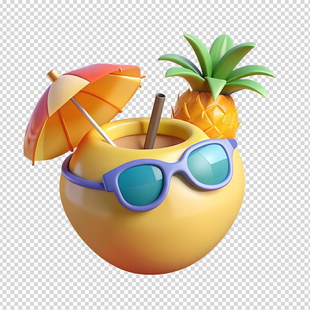 PSD un bol de fruits avec des lunettes de soleil et un parapluie et des lunettes sur lui