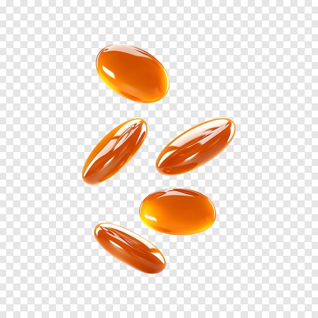 PSD des bonbons au caramel brillants tombant sur un fond transparent isolé