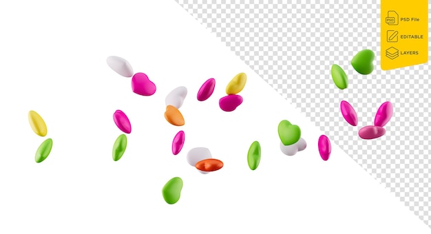 PSD des bonbons aux cœurs multicolores ou des bonbons délicieux isolés sur un fond blanc illustration 3d