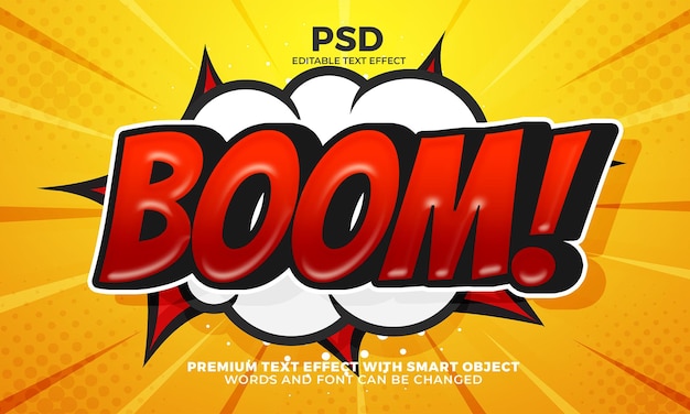 PSD boom comic cartoon 3d effetto testo modificabile con sfondo mezzitoni