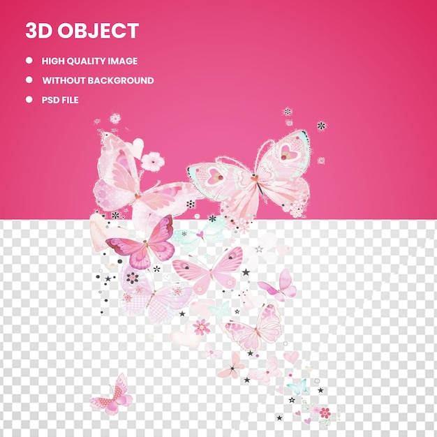 PSD borboletas rosa 3d