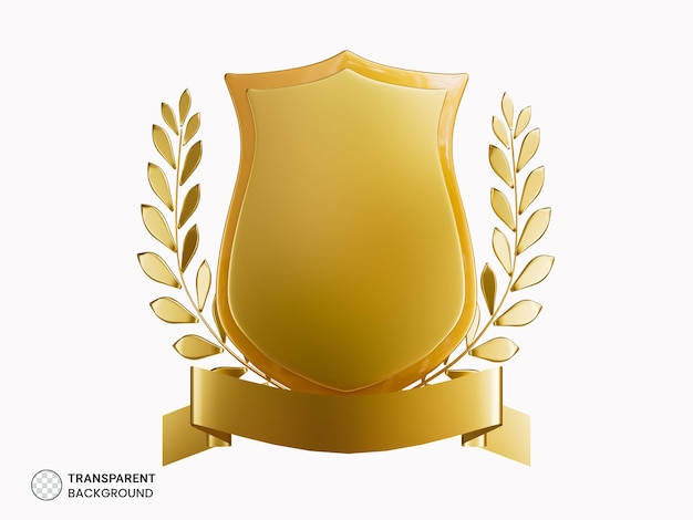 PSD bouclier d'or avec l'icône de lauriers d'or illustration de rendu 3d