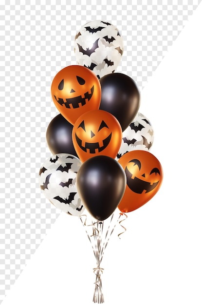 PSD bouquet de ballons avec des chauves-souris et des motifs de visages de citrouilles d'halloween