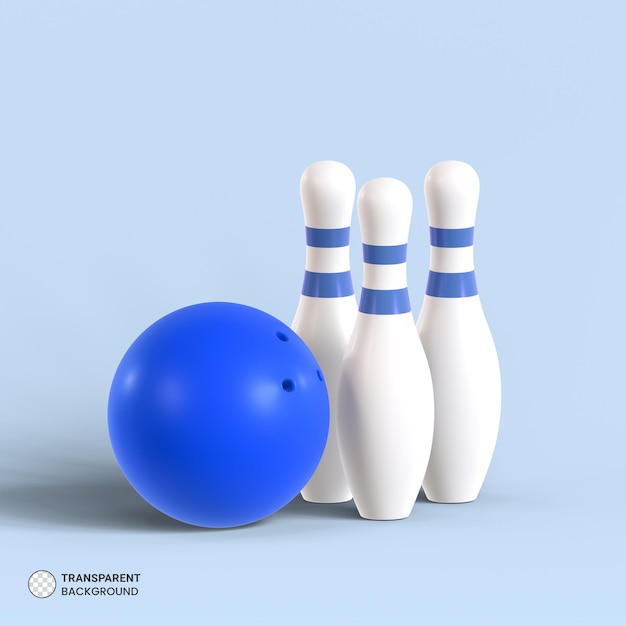 Bowling-Kugel und Pins Symbol isoliert 3D-Render-Illustration