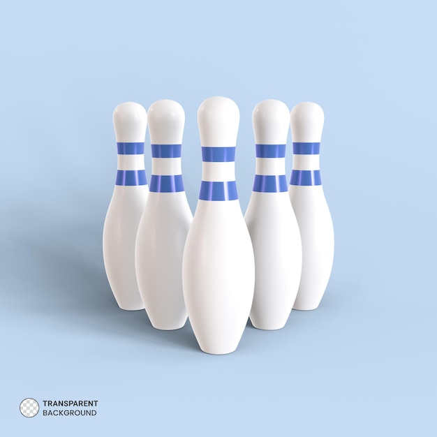 Bowling-Kugel und Pins Symbol isoliert 3D-Render-Illustration