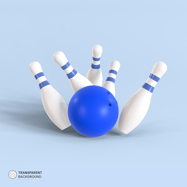 Bowling-Kugel und Pins Symbol isoliert 3D-Render-Illustration