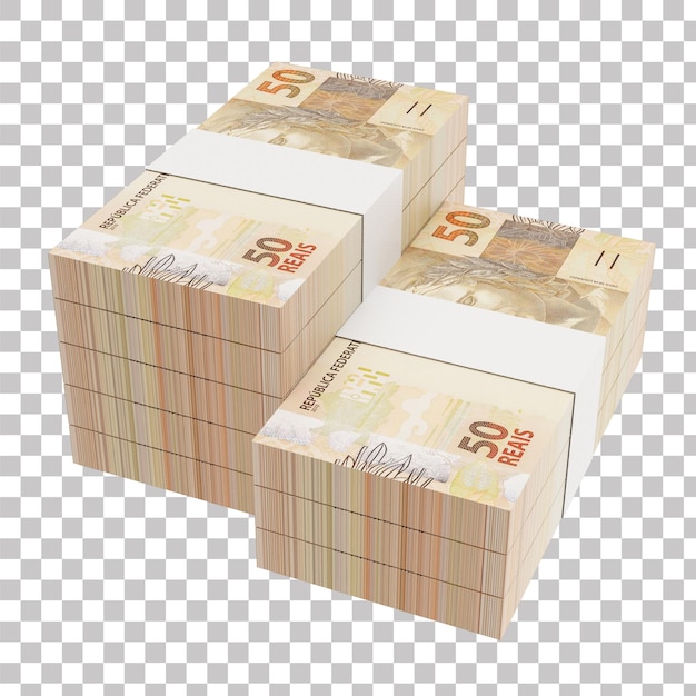 PSD brasilianische 50 reais-banknote in 3d mit durchsichtigem hintergrund